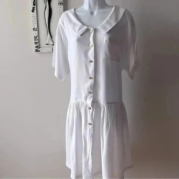 Vintage Ulterior Motives White Short Sleeve Shirtdress Size L - Picture 1 of 11